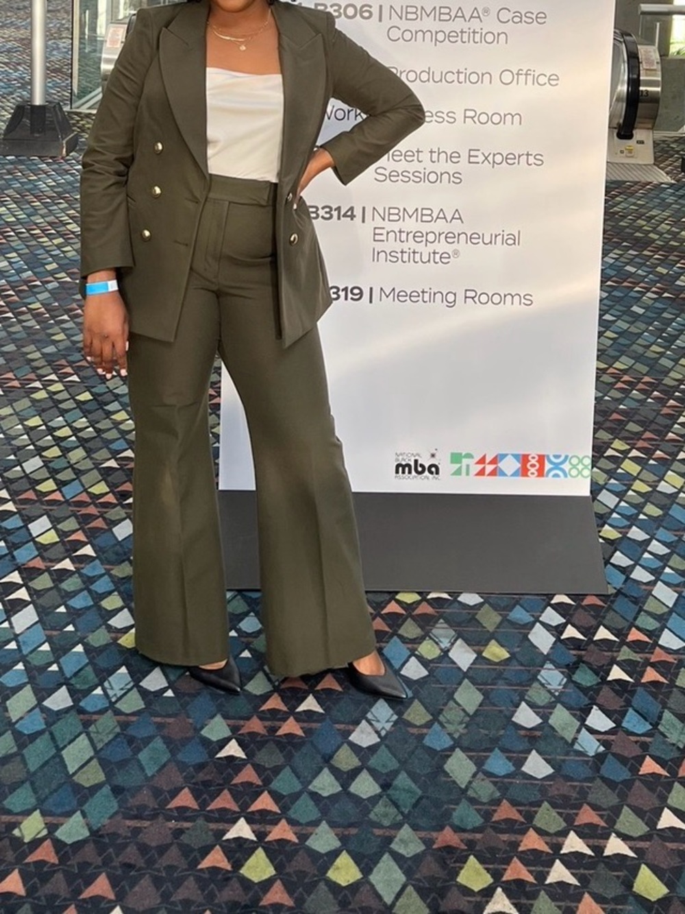 Express Olive Green Double-Breasted Pantsuit